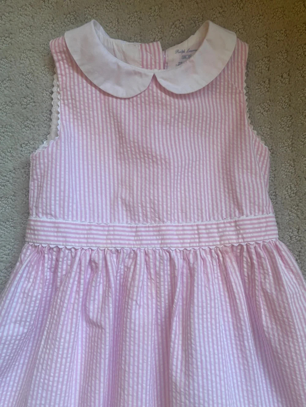 Ralph Lauren Pink Seersucker Dress with White Peter Pan Collar & Fancy Pants - Picture 2 of 4